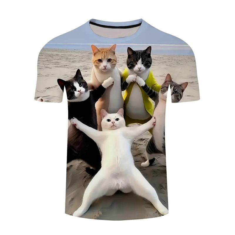 Popular Anime Merchandise - Gato padrão engraçado camiseta roupas masculinas