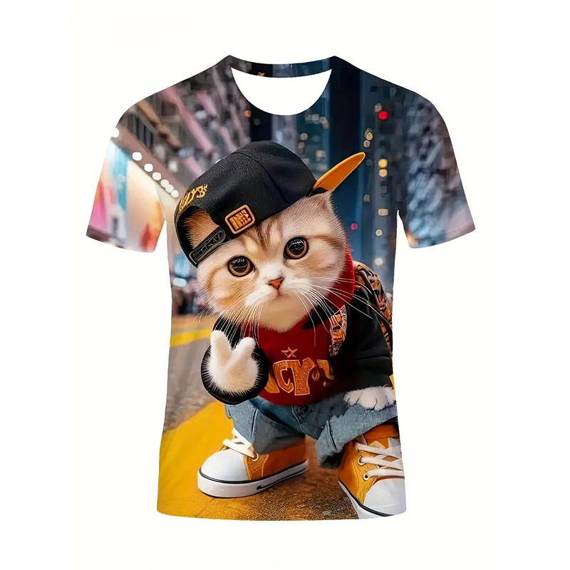 Gato padrão engraçado camiseta - Popular Anime Merchandise avaliação e preço