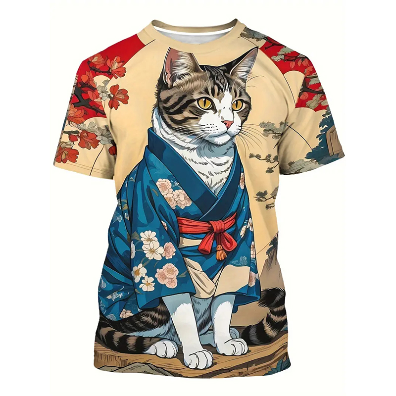 Gato padrão engraçado camiseta - Popular Anime Merchandise avaliação e preço