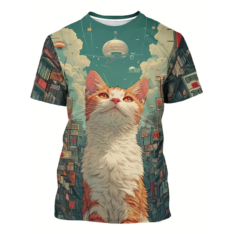 Gato padrão engraçado camiseta - Popular Anime Merchandise avaliação e preço